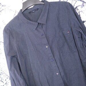 MICRODOT BUTTON DOWN XXL Tommy Hilfiger Navy Classic Y2K Preppy Office Work